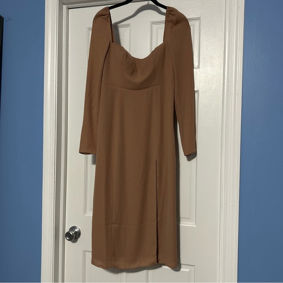 BHLDN size 4 Kayleigh Georgette dress in sienna long sleeve neutral event dress - Picture 4 of 8